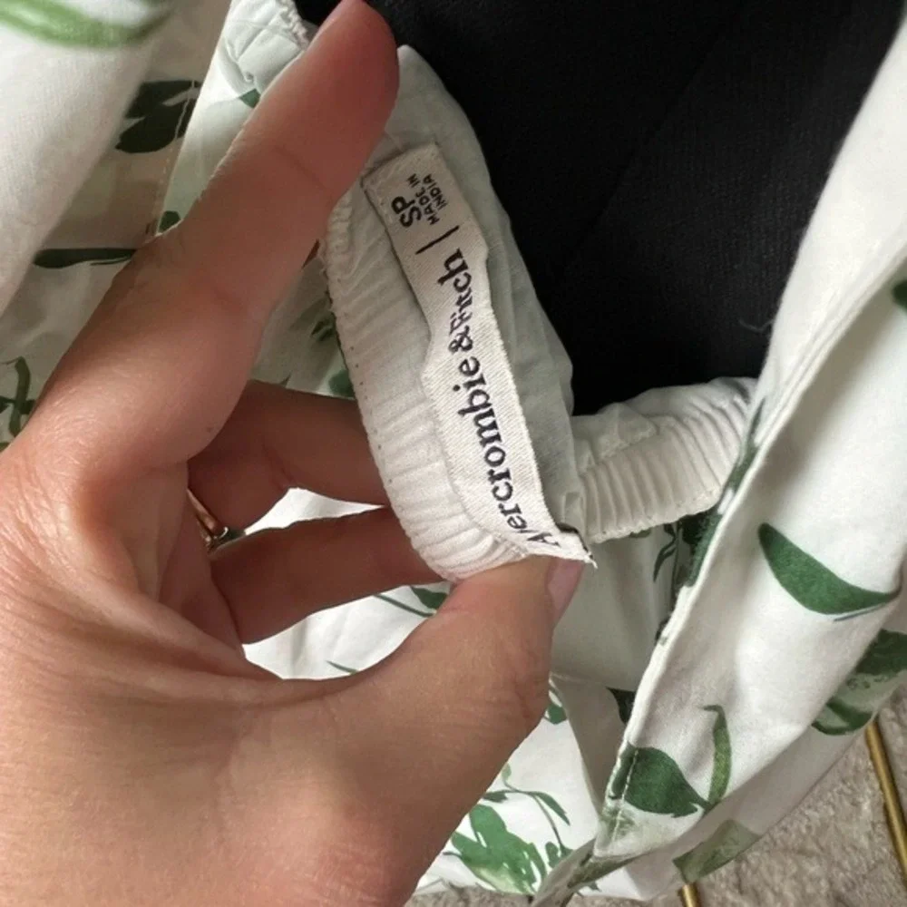Abercrombie & Fitch White Maxi Dress with Green Floral Print